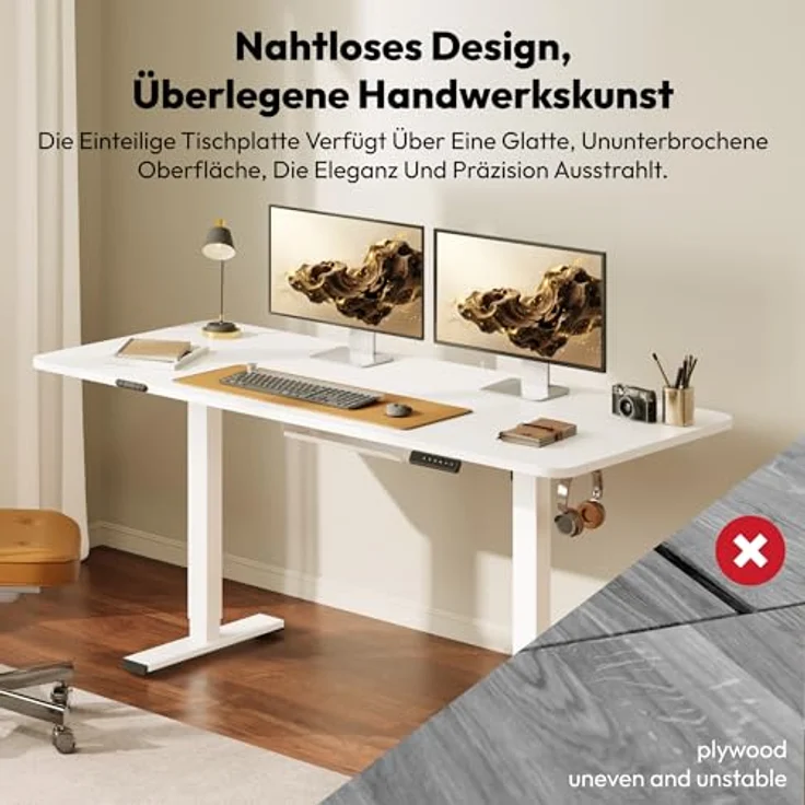 SANODESK Höhenverstellbarer Schreibtisch mit Komplett Tischplatte, Elektrischer Ergonomischer Schreibtisch, Steh-Sitz Bürotisch für Homeoffice, 120x60 cm, Weiß – Bild 3