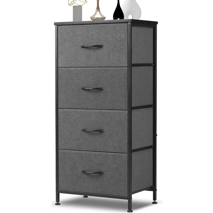 DUMOS Kommode mit Schubladen - Kommoden & Sideboards für Schlafzimmer Geeignet, Komodenschrank mit 5 Schubladen, Stoffkommode mit Stahlrahmen, Schrank Klein, Ideal für Flur, Wohnzimmer (Grau) – Bild 2