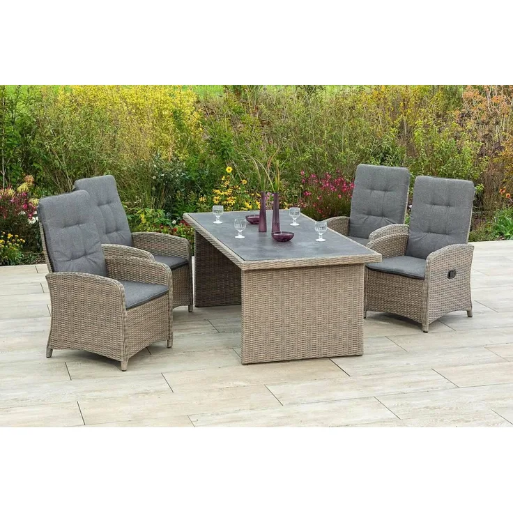 YOURSOL by Merxx Gartenmöbel Set Atrani für 4 Personen mit Tisch 200x100 cm Sitzkissen Steinbeige