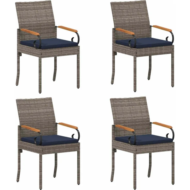 vidaXL Gartenstühle 4 Stk. Grau und Marineblau Poly-Rattan und Akazie 42025888 – Bild 2