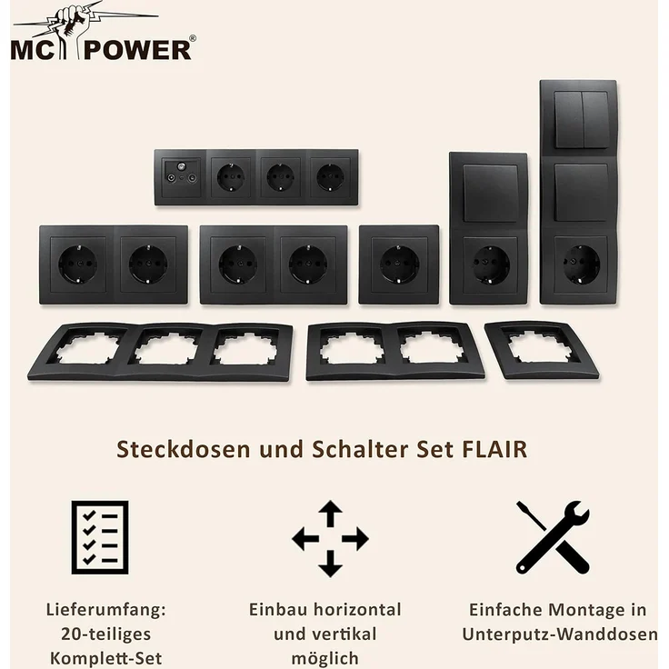 Schalter und Steckdosen Set McPower Flair ''Wohnlandschaft'', 20-teilig, anthrazit – Bild 3
