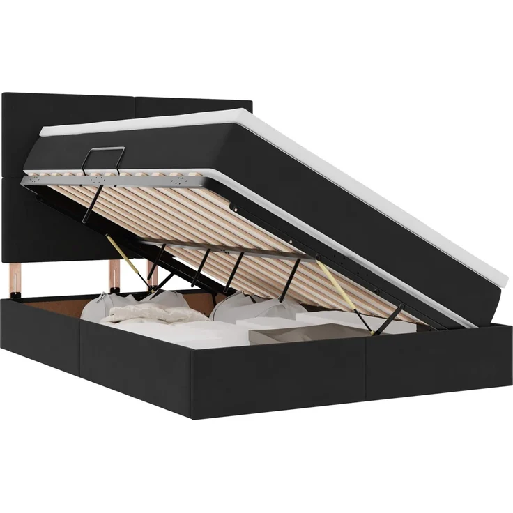 vidaXL Aufbewahrungsbett mit Matratze Schwarz 140 x 200 cm Samt 3371975 – Bild 2