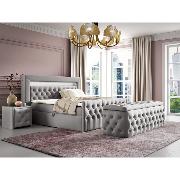 Polsterhocker mit Stauraum ERNESTO 140x50x45 cm Elisa Velvet Hellgrau – Bild 5