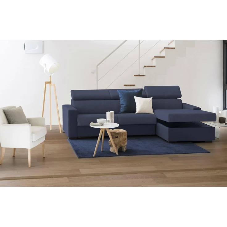 Talamo Italia - Schlafsofa mit Halbinsel Alberta, Sofa mit rechter Stauraumhalbinsel, Standardarmlehnen, 100 % Made in Italy, 280 x 95 x 85 cm, Blau – Bild 5