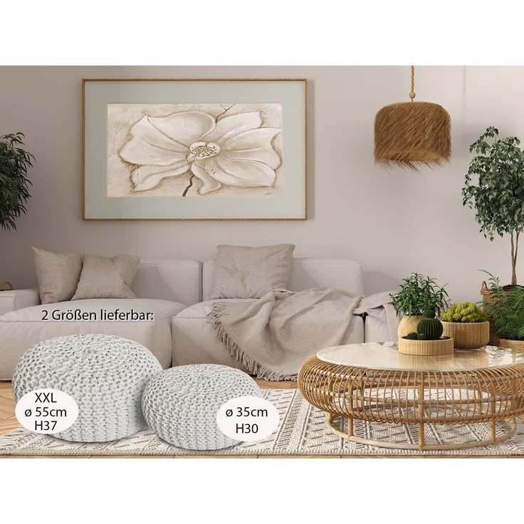 Amagohome Sitzhocker Strickhocker XXL Pouf Ø55 H37cm Bodenkissen Sitzpouf Baumwolle recycel – Bild 2