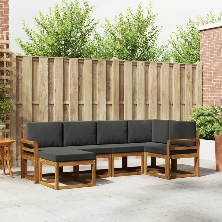 vidaXL Outdoor-Sofagarnitur mit Kissen 6 pcs Natur und Anthrazit 3366640 – Bild 1