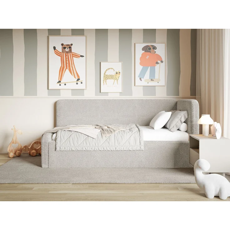 Selsey 'Fanko' Jugendbett 90x200 cm mit Rausfallschutz, Matratze, Kopfteil rechts, Plüsch, Greige – Bild 2