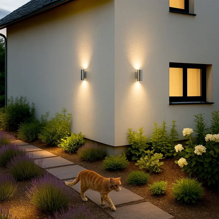 SSC-LUXon LED Außen-Wandleuchte LED Wandaussenleuchte TIRA Edelstahl Up & Down IP44 mit 2x LED GU10, Warmweiß – Bild 2