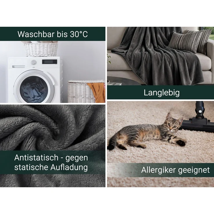 ZOLLNER Kuscheldecke, 100% Polyester, 150x200 cm, anthrazit – Bild 3