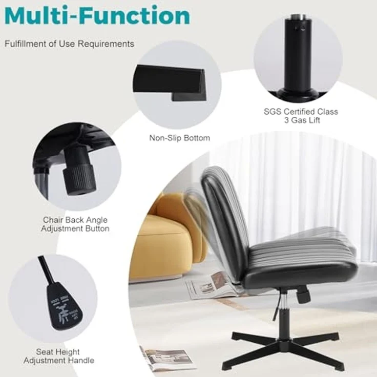 DUMOS Criss Cross Stühle, ohne Armlehnen, Bürotisch, ohne Räder, drehbar, gepolstert, breiter Sitz, modern, höhenverstellbar, mittlere Rückenlehne, Schminktisch, Sitzgelegenheit für Zuhause, Büro, – Bild 5