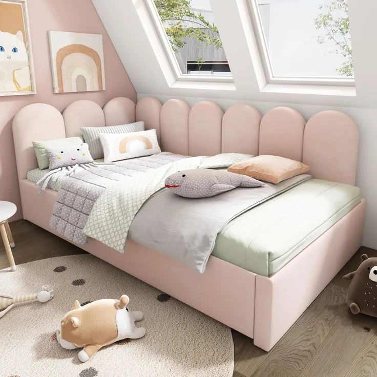Polsterbett Ausziehbett 90/200 cm mit Gästebett 90/190 cm, Samt in Rosa, ohne Matratze