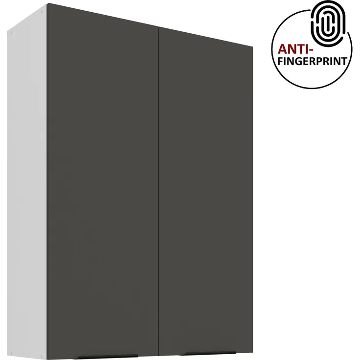 Küchen Hängeschrank 80 cm - Höhe 90 cm ARIA Graphite ultra matt + Weiss matt, hochwertige Fronten mit Anti Fingerprint Beschichtung Küchenzeile Küchenblock