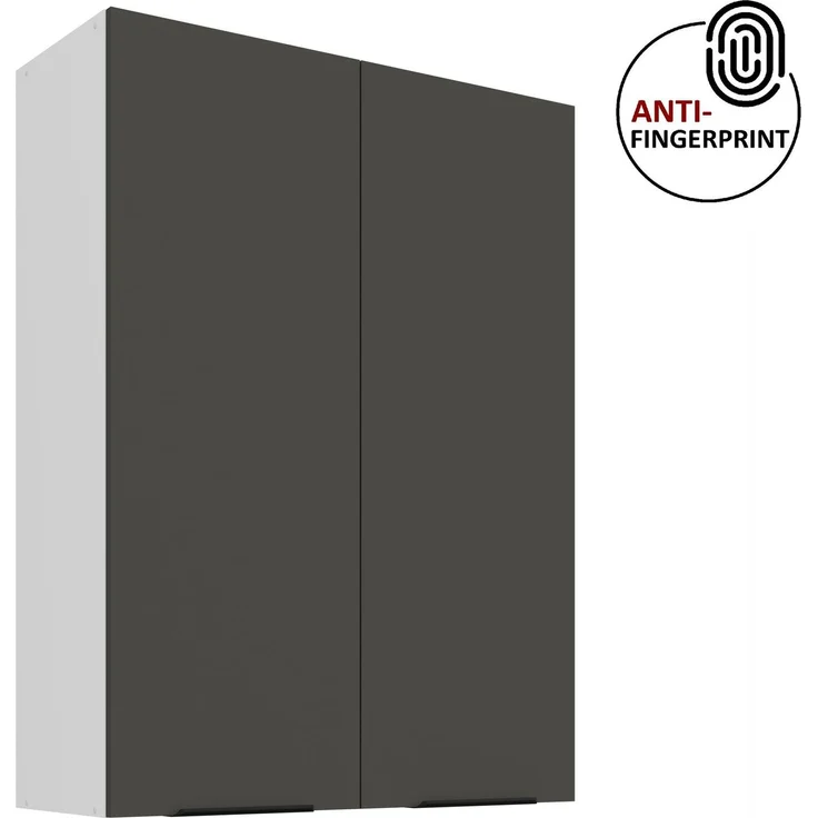 Küchen Hängeschrank 80 cm - Höhe 90 cm ARIA Graphite ultra matt + Weiss matt, hochwertige Fronten mit Anti Fingerprint Beschichtung Küchenzeile Küchenblock – Bild 1