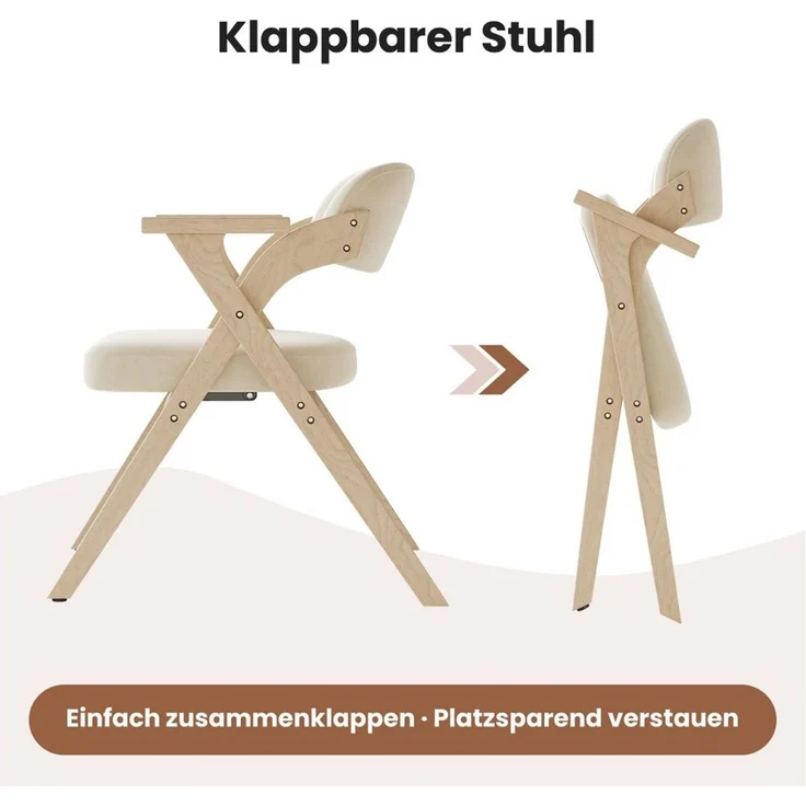 BBWL Klappstuhl 2er Set aus Massivholz mit Leinenpolsterung, Armlehnen, Klappbare Esszimmerstühle platzsparendem Design – Bild 3