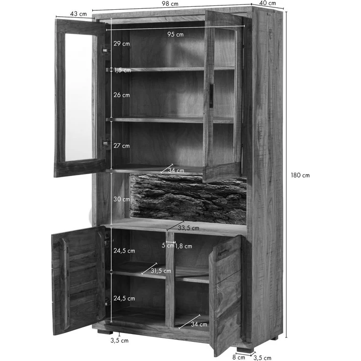 Vitrine Akazie 98x40x180 dunkelbraun lackiert BARK #209 – Bild 8