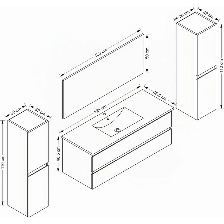 Homeline Badmöbel Set mit Schubladen Glas ablage (Marcel Schwarz, 120 cm Einzelbecken 2X Hochschrank) – Bild 5