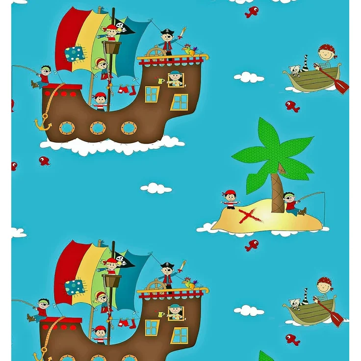 JACK Babybettwäsche 100x135cm Piratenschiff Pirat Schatz Fleuresse, Biber, 2 teilig, Babybettwäsche für kleine Piraten und Abenteurer – Bild 2