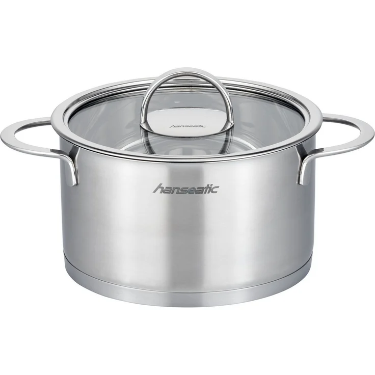 Hanseatic Topf-Set hanseatic, Edelstahl 18/10 (Set, 11-tlg, Fleischtopf 16/20/24 cm, Bratentopf 16/20 cm, Stielkasserolle 16 cm), handfreundliche Kaltmetallgriffe, Literskala, Glasdeckel, Induktion – Bild 2