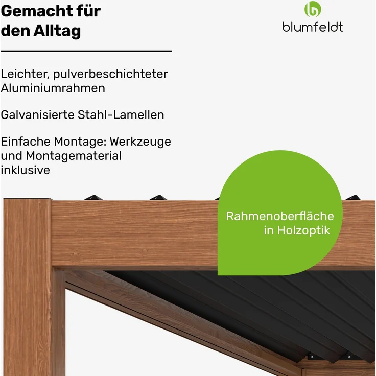 Blumfeldt Pergola 3x3 m - Verstellbares Lamellendach, UV-Schutz, Aluminium-Rahmen, Rostfrei, Wetterfest, Ideal Für Terrasse & Garten, Ganzjährig Nutzbar – Bild 3