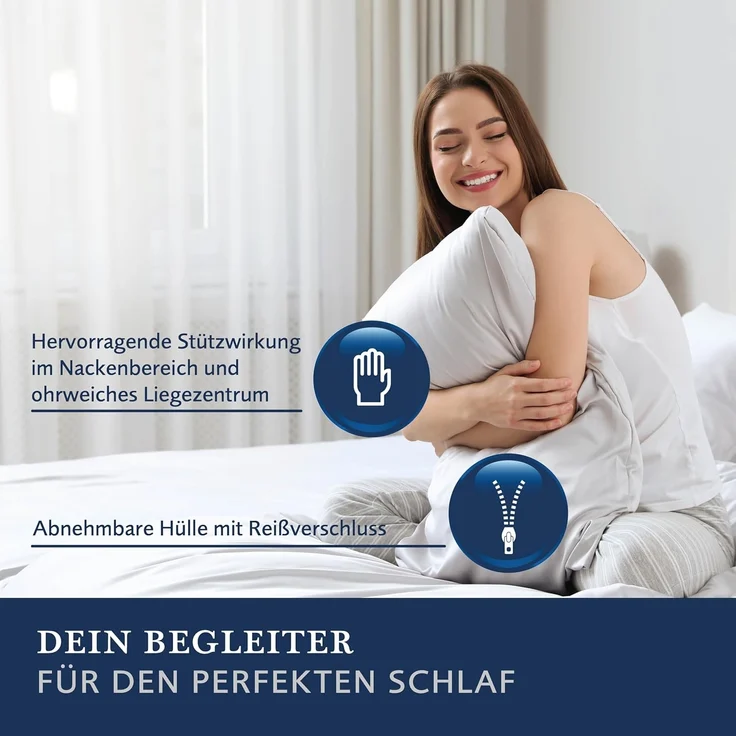 billerbeck Nackenstützkissen Belair, Kissen 40x80 cm, geeignet für Hausstauballergiker, Füllung: VITA TALALAY® - Latex, Bezug: Kuschelweicher Batist (100% Baumwolle), versteppt mit AIRTEC® (100% Polyester), Bauchschläfer, Rückenschläfer, Seitenschläfer – Bild 5
