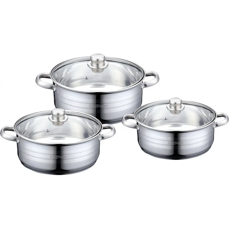 Cheffinger Kochtopf Set Topfset Glasdeckel 6-tlg Induktion Edelstahl CF-SP06