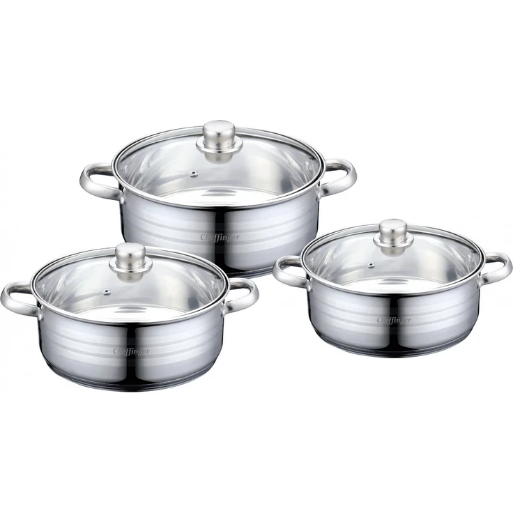 Cheffinger Kochtopf Set Topfset Glasdeckel 6-tlg Induktion Edelstahl CF-SP06