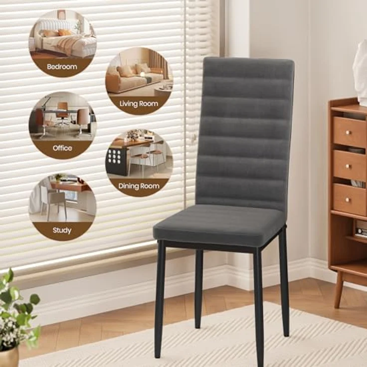 Bealife Esszimmerstuhl 6er-Set, Esszimmerstühle für Küche und Esszimmer, gepolsterte Samtstühle mit hoher Rückenlehne, modern (Dunkelgrauer Samt, 6er Set) – Bild 4