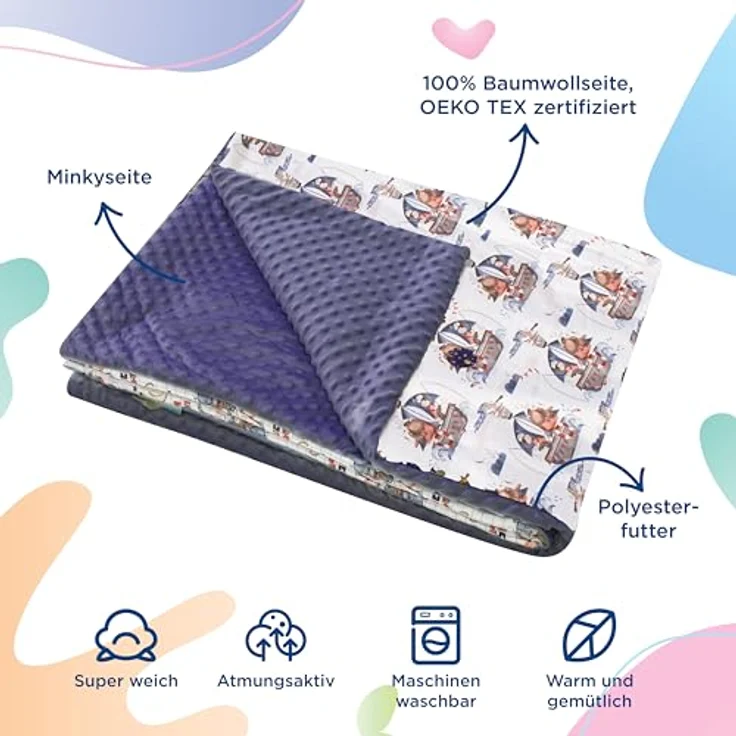 SUPERBE BEBE Baby und Kinderdecke aus weicher Oeko-Tex Baumwolle - 75x100 cm Babydecke für Kinder in 10 Farben - Kuscheldecke Geschenk für Mädchen oder Jungen Wendbar, Weich und Atmungsaktiv – Bild 3
