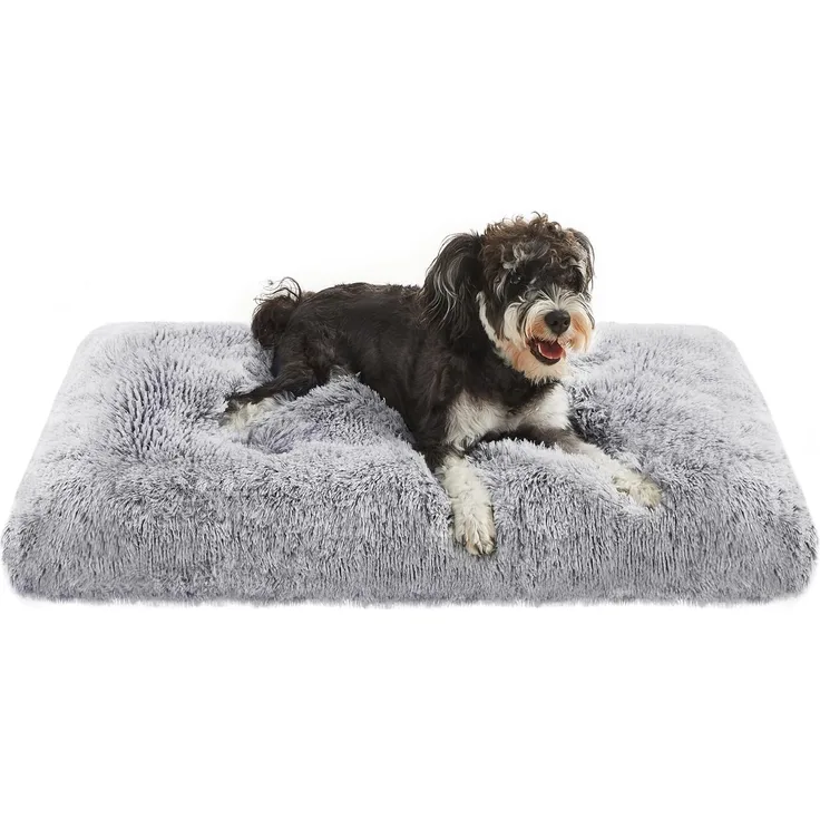 Feandrea Hundebett, Hundekissen, Flauschige Hundematte, Langer Plüsch, 80x50 cm, weiche Polsterung, maschinenwaschbar, multifunktional, Ombré-Grau PGW201G01