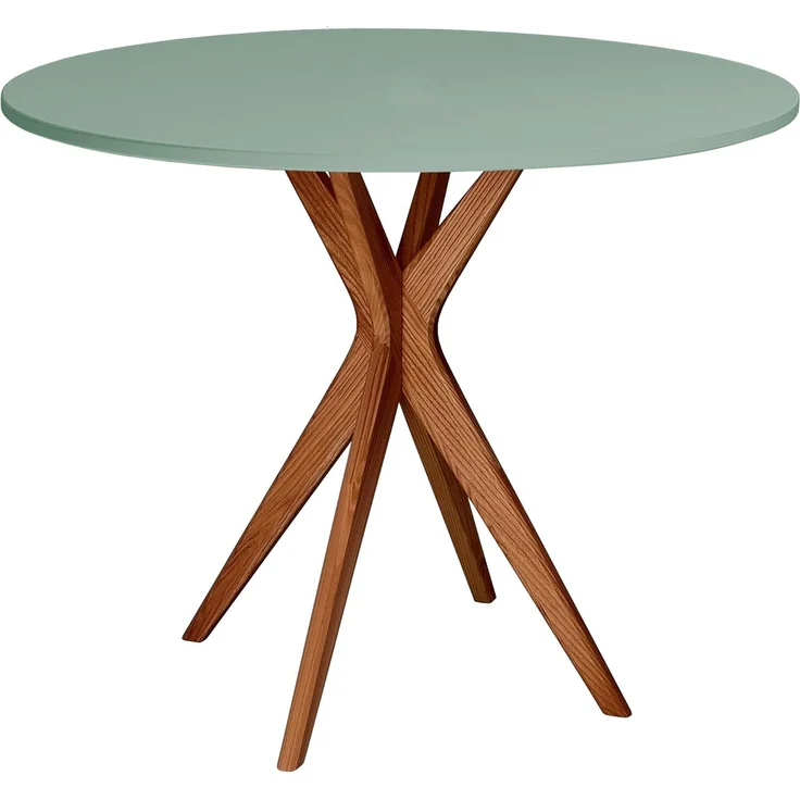 Ragaba runder Esstisch, MDF / Beine aus Massivem Eschenholz in Eiche, Salbei Grün, Ø 80 cm – Bild 1