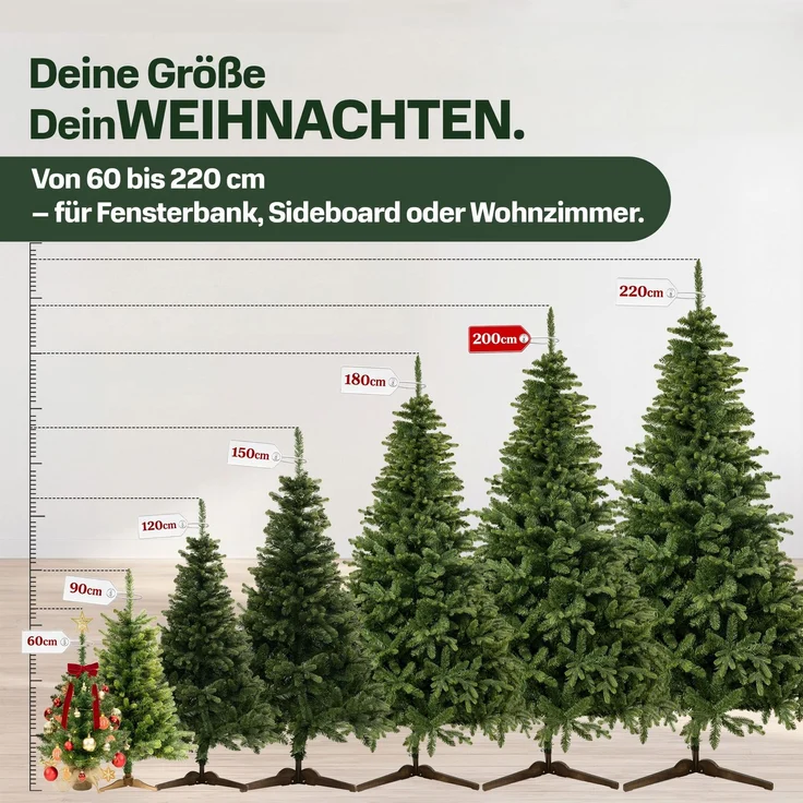 Aurelia Home Künstlicher Weihnachtsbaum 200 cm – PE/PVC in Nordmann-Optik, mit Holzständer und Tasche – Bild 6