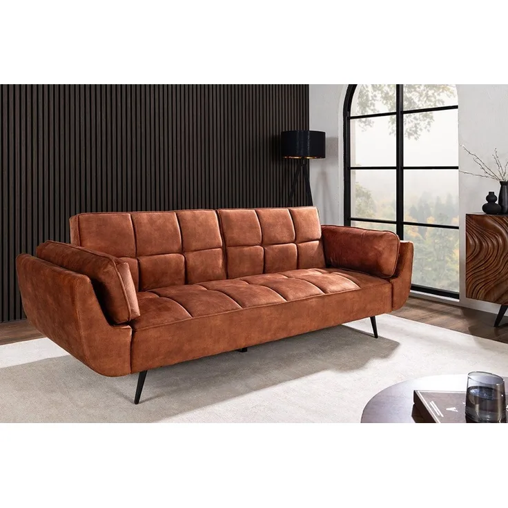 riess-ambiente Schlafsofa BOUTIQUE 215cm rostbraun/schwarz - Samt, Bettfunktion, Daybett, Einzelartikel 1 Teile, Retro Couch inkl. Kissen - ideal für Wohn-, Ess- und Schlafzimmer