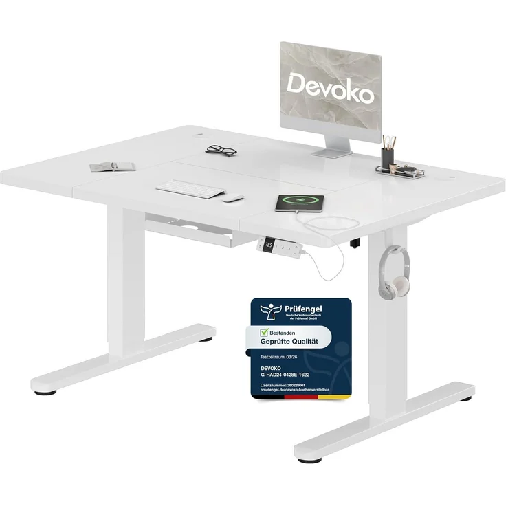 Devoko Elektrisch Höhenverstellbarer Schreibtisch Holzwerkstoff und Metall Weiß 120 x 80 x 72-118 cm – Bild 1