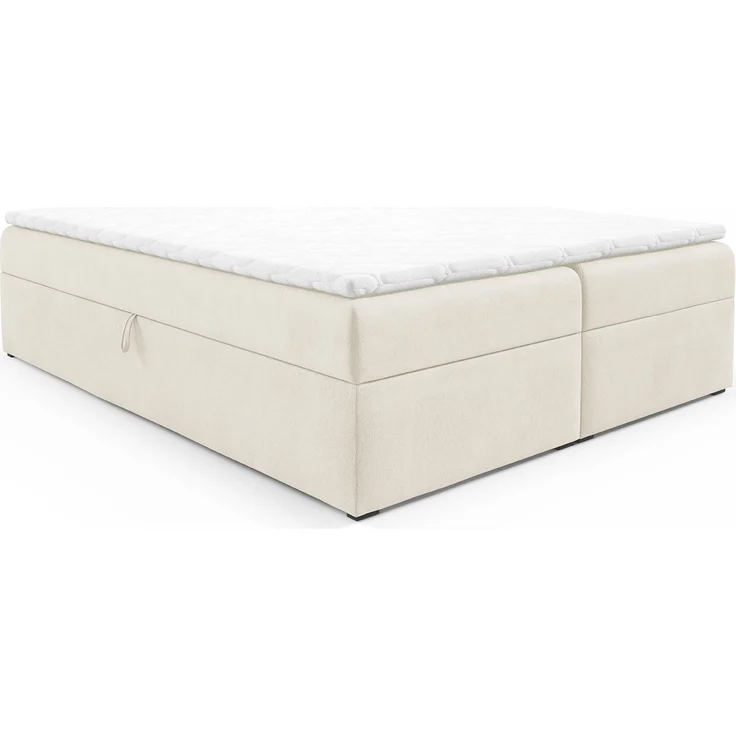 MEBLINI Boxspringbett mit Bettkasten - 120x200 - Gepolstert Doppelbett mit Matratze und Topper - Polsterbett mit Stauraum - Bett ohne Kopfteil - Stauraumbett - BASIL - H3/Creme Plüsch – Bild 2