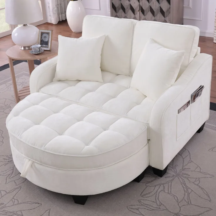 Multifunktionales Sofa, 2-in-3 Sofa-Bett mit Aufbewahrungs-Hocker atmungsaktiver Stoff für kleine Räume, Stoff und Eukalyptusholz, Black,