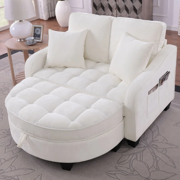 Multifunktionales Sofa, 2-in-3 Sofa-Bett mit Aufbewahrungs-Hocker atmungsaktiver Stoff für kleine Räume, Stoff und Eukalyptusholz, Black, – Bild 1