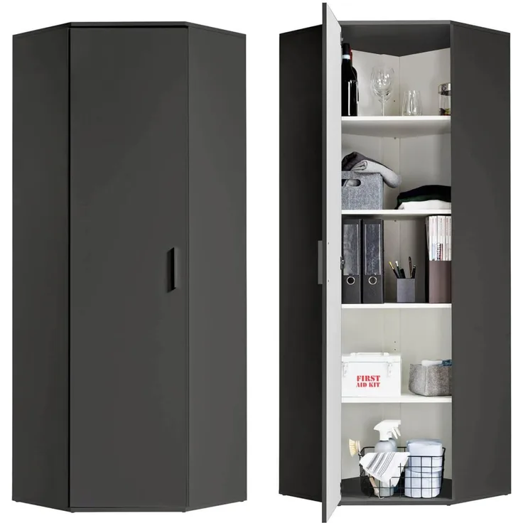 mokebo® Eckschrank in Grau BZW. Schwarz Matt aus Holz 'Der Lange' moderner Mehrzweckschrank für Flur, Schlafzimmer und Wohnzimmer, Schrank & Haushaltsschrank | 64 x 180 x 64 (B/H/T in cm) | Anthrazit