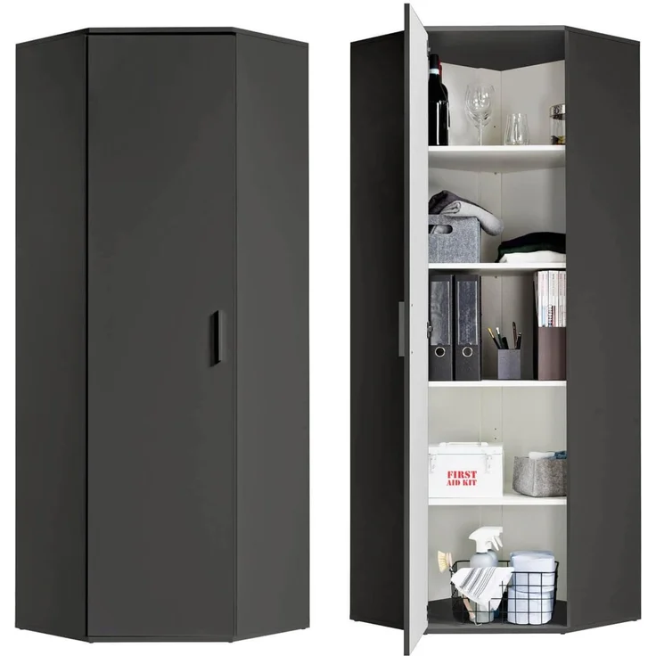 mokebo® Eckschrank in Grau BZW. Schwarz Matt aus Holz 'Der Lange' moderner Mehrzweckschrank für Flur, Schlafzimmer und Wohnzimmer, Schrank & Haushaltsschrank | 64 x 180 x 64 (B/H/T in cm) | Anthrazit – Bild 1