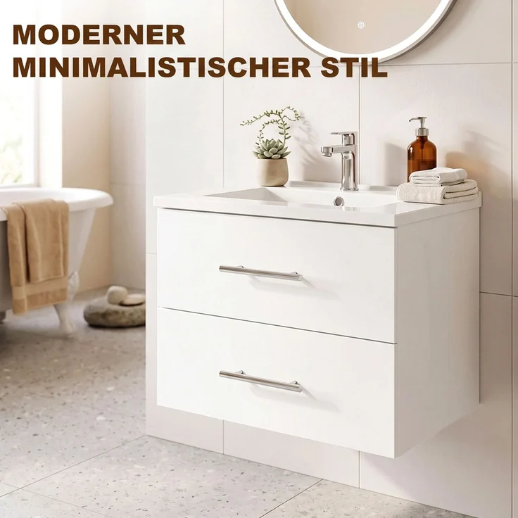 HOMCOM Waschtischunterschrank, Spanplatte, Keramik, Weiß, 61 x 40 x 48 cm – Bild 7