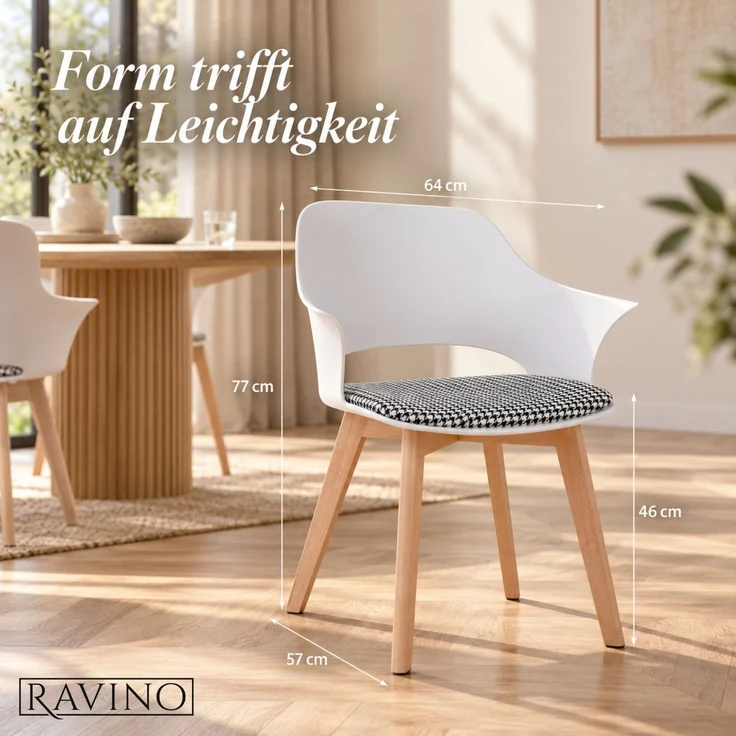 ALBATROS Esszimmerstühle 4er Set AALBORG, Weiß - Beine aus Buche Massiv-Holz, Skandinavisches Retro-Design, bequemer Schalenstuhl - Eleganter Küchenstuhl, Stuhl Esszimmer für Esstisch – Bild 3