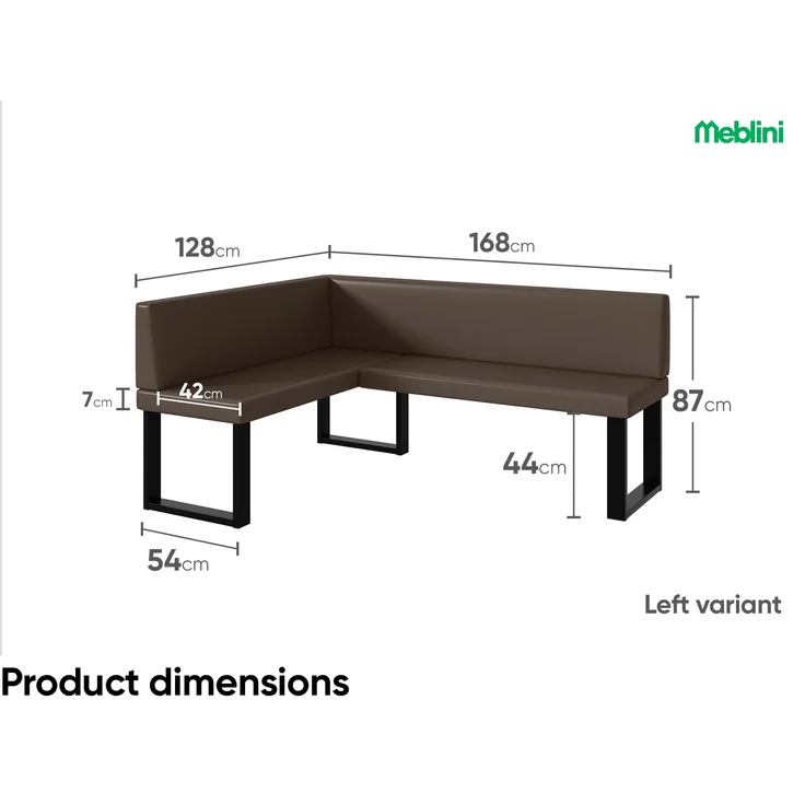 MEBLINI Eckbank für Esszimmer - Küchenbank - Essecke - Sitzecke Küche - TONI - U-Beine 128x168x87cm Links - Braun Kunstleder – Bild 7