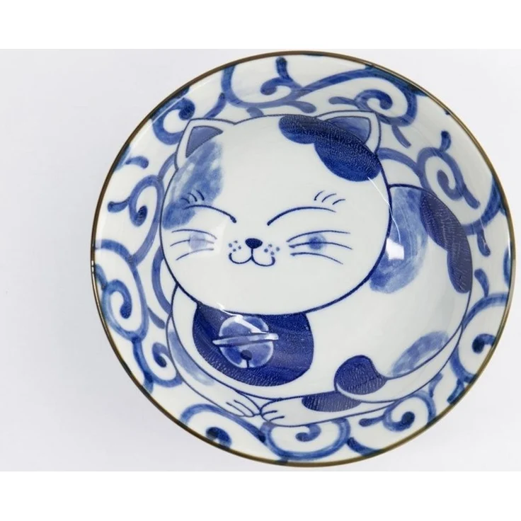 WestCraft Snackschale Japan Culture Katzen Schalen Kawaii Sleepy Blue Neko Cat 15x7cm Blau, Porzellan, (1-tlg), Ramen Reis Nudel Suppen Dessert Bowl, Kawaii Cat – Bild 1