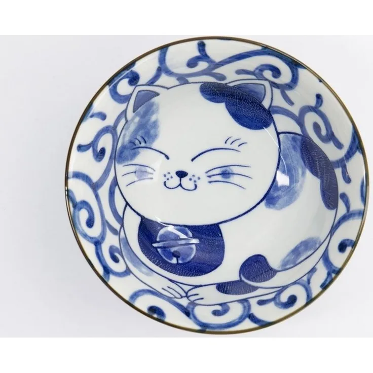 WestCraft Snackschale Japan Culture Katzen Schalen Kawaii Sleepy Blue Neko Cat 15x7cm Blau, Porzellan, (1-tlg), Ramen Reis Nudel Suppen Dessert Bowl, Kawaii Cat