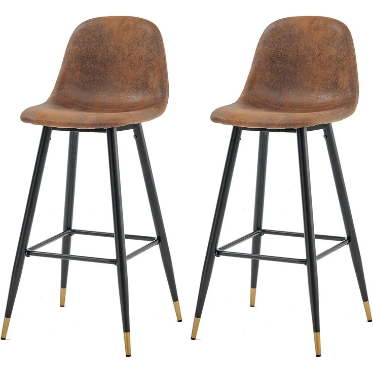 MEUBLE COSY Barhocker 4er Set Retro Barstuhl Vintage mit Rücklehne und Fußstütze aus Künstlich Wildleder Metallbeine für Bar Bistro Café Küche, Kunstleder, Braun