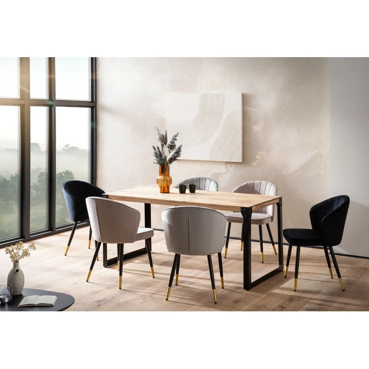 FineBuy Esstisch rechteckig Akazie Massivholz – Esszimmertisch im Industrial Design mit Metallgestell, Holz Küchentisch massiv – Bild 2