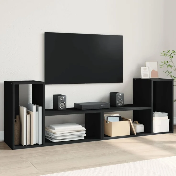 2 pcs TV-Schrank, Lowboard TV Schwarz 75x30x50 cm Holzwerkstoff – Bild 1