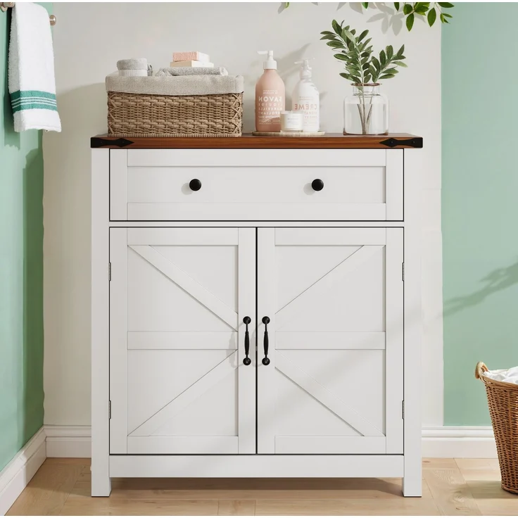 DESVIAE Sideboard mit Schublade und verstellbarem Einlegeboden 76x83x30 cm MDF Weiß – Bild 6