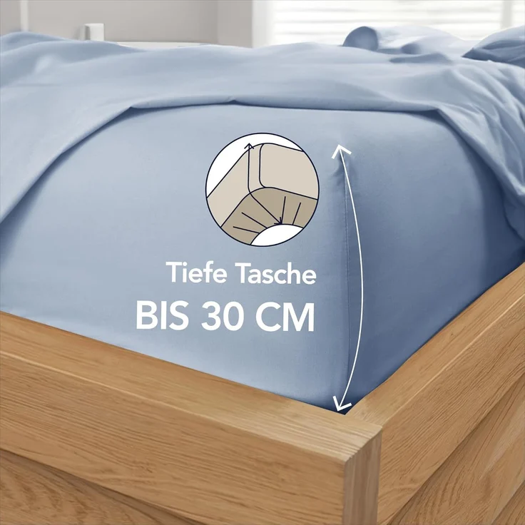 Dreamzie Spannbetttlaken 90x190 cm - Hoher Steg bis 33 cm - 100% Mikrofaser - Blau - Schadstoffgeprüft (Oeko TEX), Bettlaken mit Gummizug – Bild 2