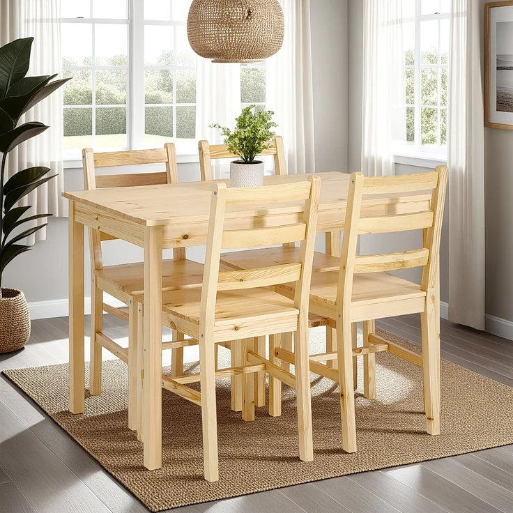 Esstisch mit 4 Stühlen Set Essgruppe Holz Kiefer Natur Esszimmertisch 108x65 cm Küchenstühle Massiv Landhausstil – Bild 2