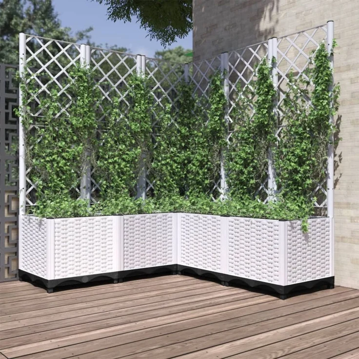vidaXL Pflanzkübel mit Rankgitter Weiß 120x120x136 cm PP 153288 – Bild 1